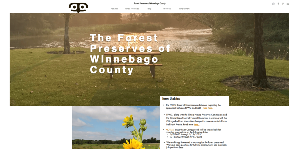 Homepage of Forest Preserves Of Winnebago County's website / www.winnebagoforest.org

Link: https://www.winnebagoforest.org/