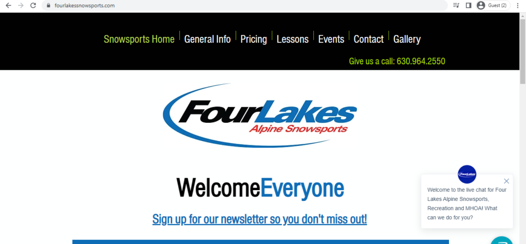 Homepage of Four Lakes Alpine Snowsports 
Link: https://www.fourlakessnowsports.com/