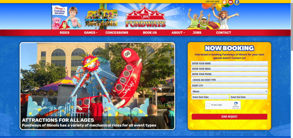 Homepage of Fundways Rides Games & Mini's website / fundwaysofil.com