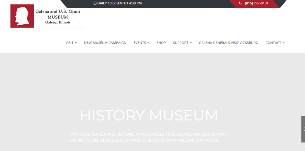 Homepage of Galena Jo Daviess County Historical Society & Museum / galenahistory.org

Link: https://www.galenahistory.org/
