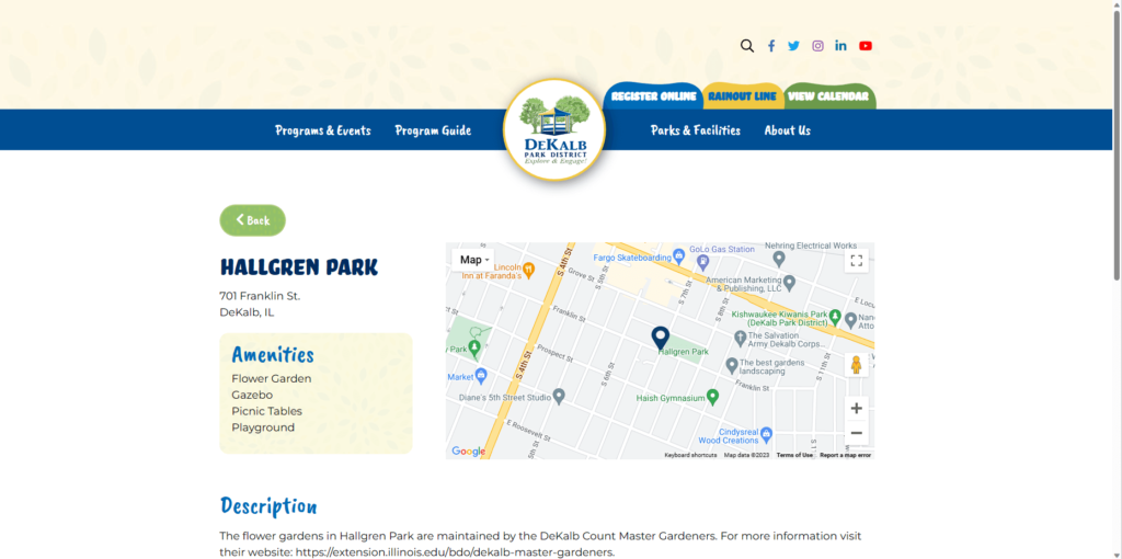 Homepage of Hallgren Park's website / dekalbparkdistrict.com