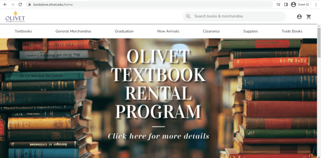 Homepage of Hammes Bookstore 
Link: https://bookstore.olivet.edu/home