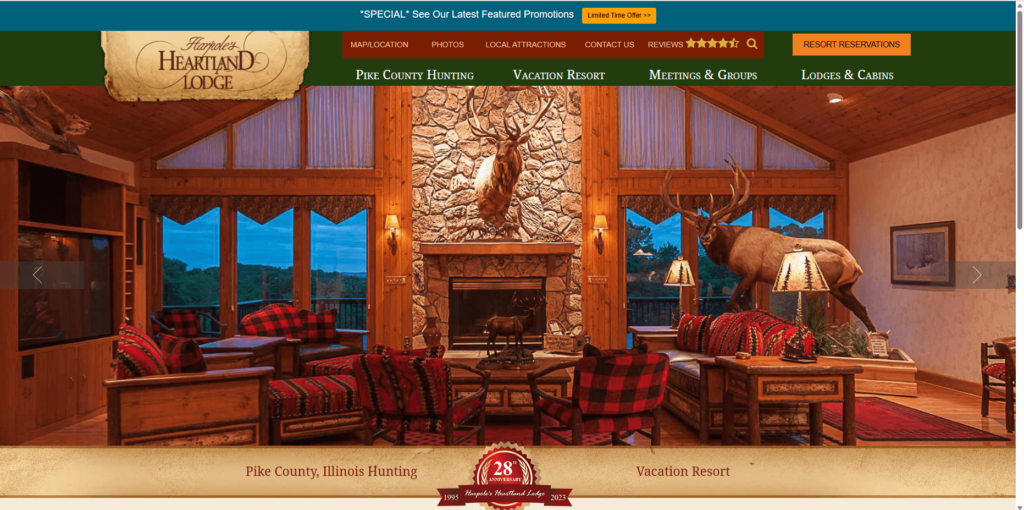 Homepage of Harpole's Heartland Lodge's website / www.heartlandlodge.com