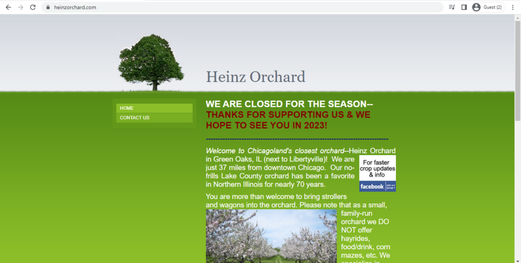 Homepage of Heinz Orchard 
Link: https://www.heinzorchard.com/