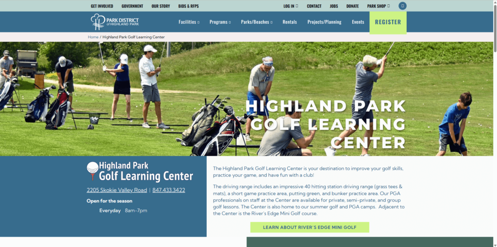 Homepage of Highland Park Golf Learning Center's website / www.pdhp.org