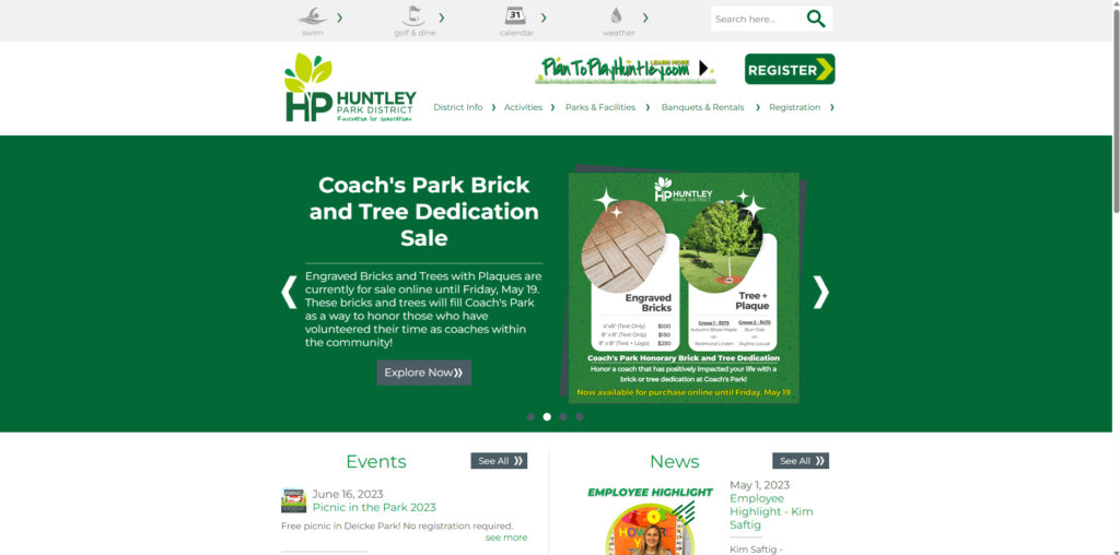 Homepage of Huntley Park's website / www.huntleyparks.org