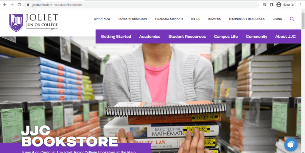 Homepage of JJC Bookstore 
Link: https://jjc.edu/student-resources/bookstore