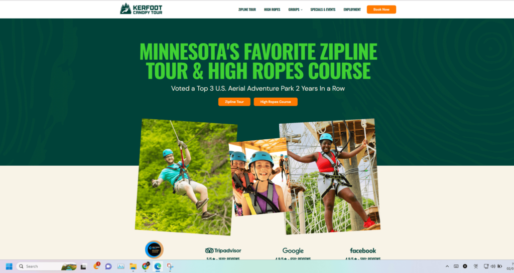 Homepage of Kerfoot Canopy Tour's website / www.kerfootcanopytour.com

Link: https://www.kerfootcanopytour.com/