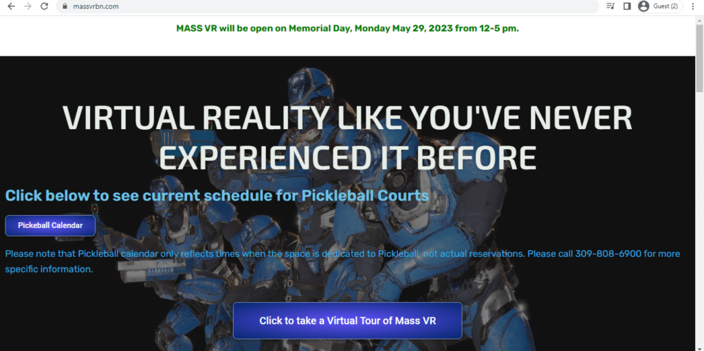 Homepage of Mass VR – Bloomington 
Link: https://massvrbn.com/