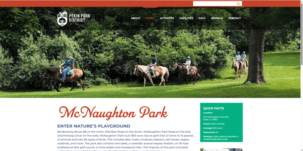 Homepage of McNaughton Park's website / www.pekinparkdistrict.org