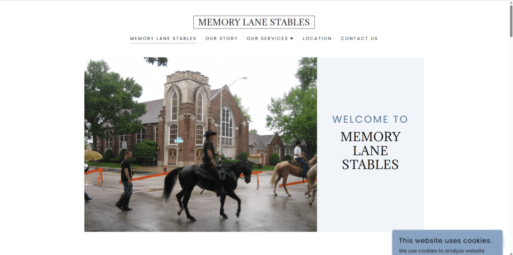 Homepage of Memory Lane Stables' website / memorylanestables.com