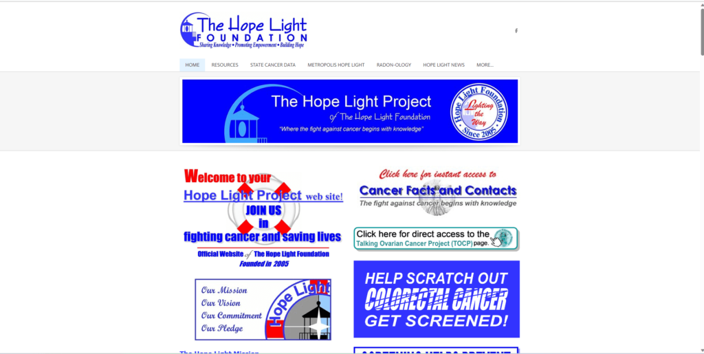 Homepage of Metropolis Hope Light Lighthouse's website / www.hopelightproject.com