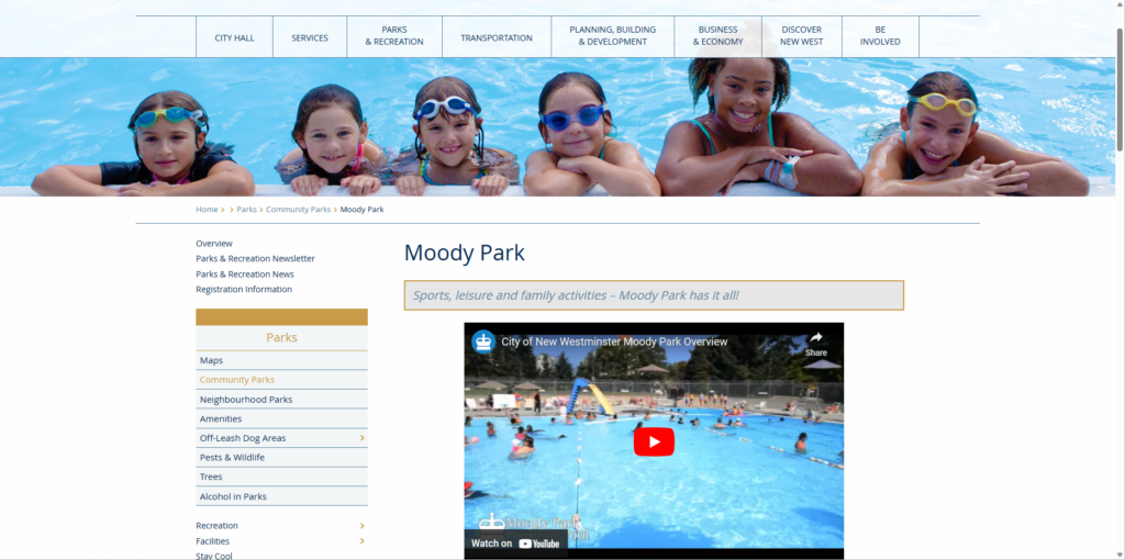 Homepage of Moody Park's website / www.newwestcity.ca