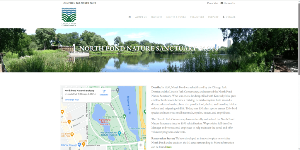 Homepage of North Pond Nature Sanctuary's website / lincolnparkconservancy.org