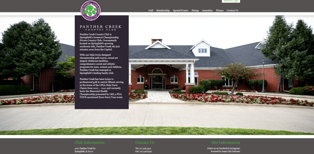 Homepage of Panther Creek Country Club Golf Shop's website / www.panthercreekcc.com