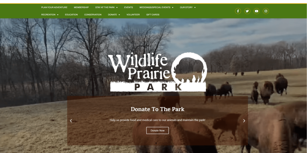 Homepage of Prairie Park's website / wildlifeprairiepark.org