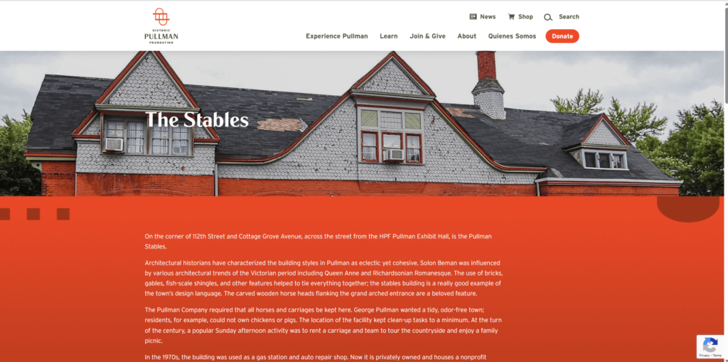 Homepage of Pullman Stables' website / www.pullmanil.org