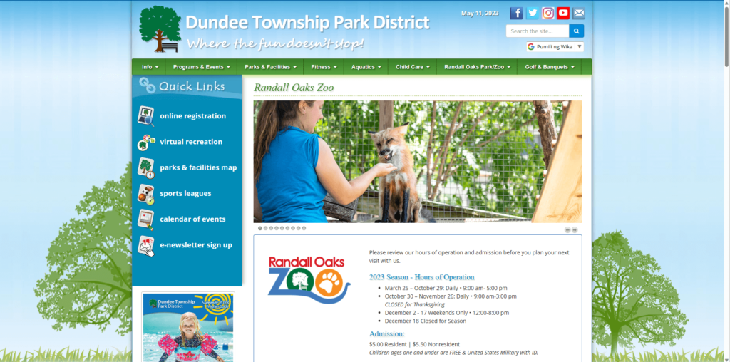 Homepage of Randall Oaks Zoo's website / www.dtpd.org