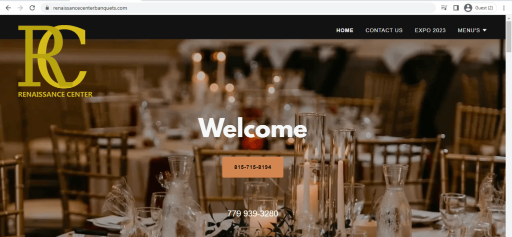 Homepage of Renaissance Center 
Link: renaissancecenterbanquets.com