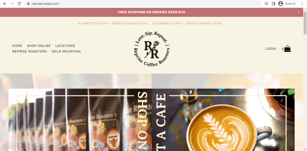 Homepage of Reprise Coffee Roasters 
Link: https://www.repriseroasters.com/