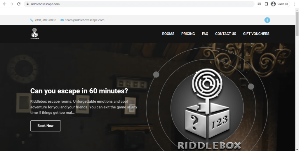 Homepage of RiddleBox Escape Room 
Link: https://riddleboxescape.com/