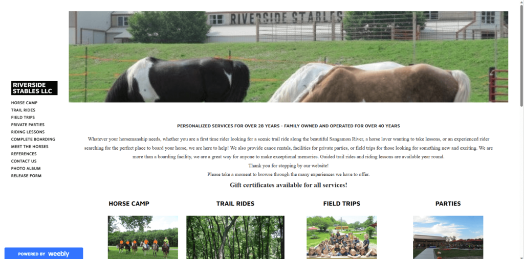 Homepage of Riverside Stables' website / www.riversidestable.com