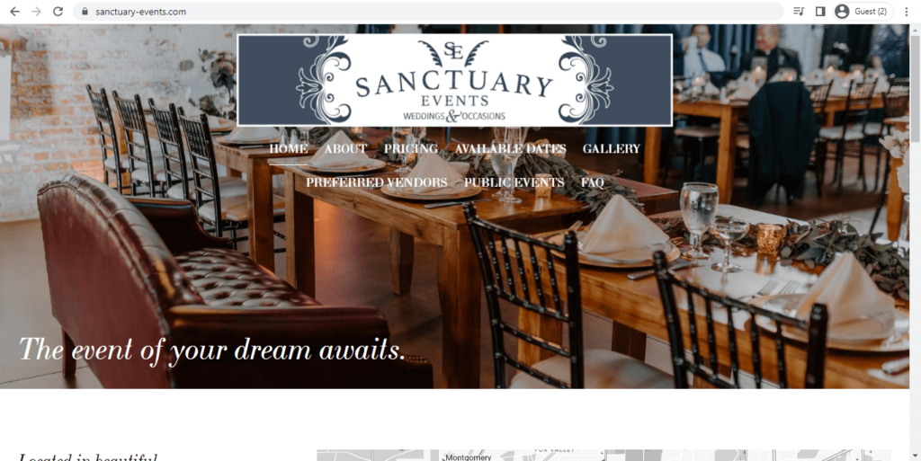 Homepage of Sanctuary Events 
Link: https://sanctuary-events.com/