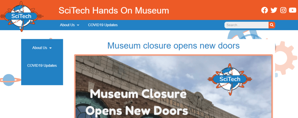 Homepage of SciTech Hands On Museum / scitechmuseum.org

Link: https://www.scitechmuseum.org/
