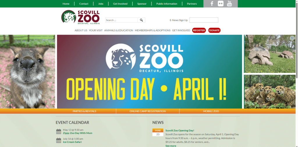 Homepage of Scovill Zoo's website / www.decatur-parks.org