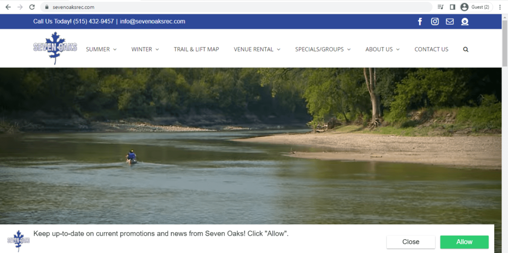 Homepage of Seven Oaks Recreation 
Link: sevenoaksrec.com
