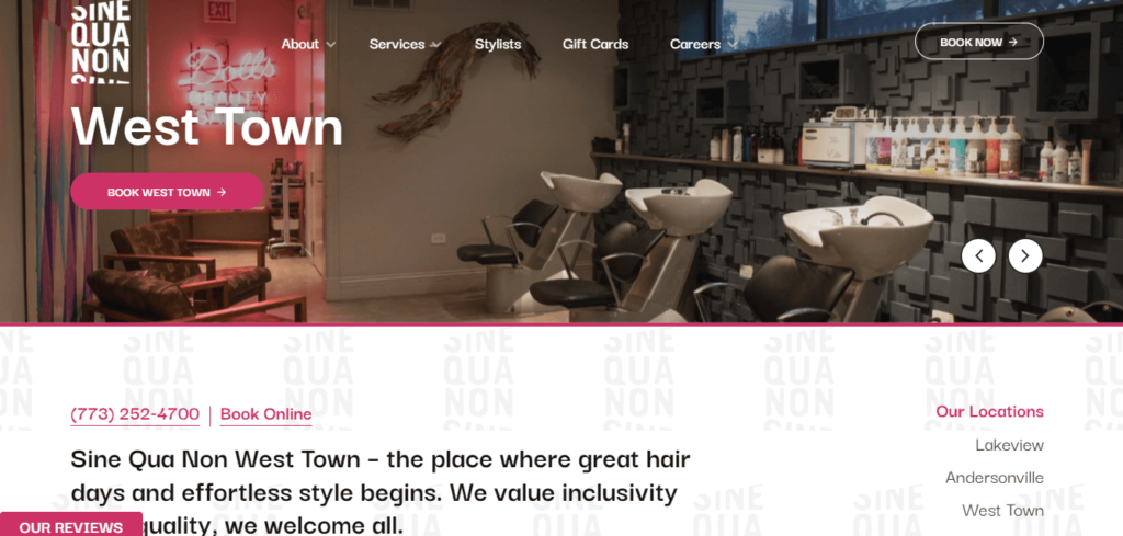 Homepage of Sine Qua Non Salon / sinequanonsalons.com/salons/2038-w-chicago

Link: https://sinequanonsalons.com/salons/2038-w-chicago/
