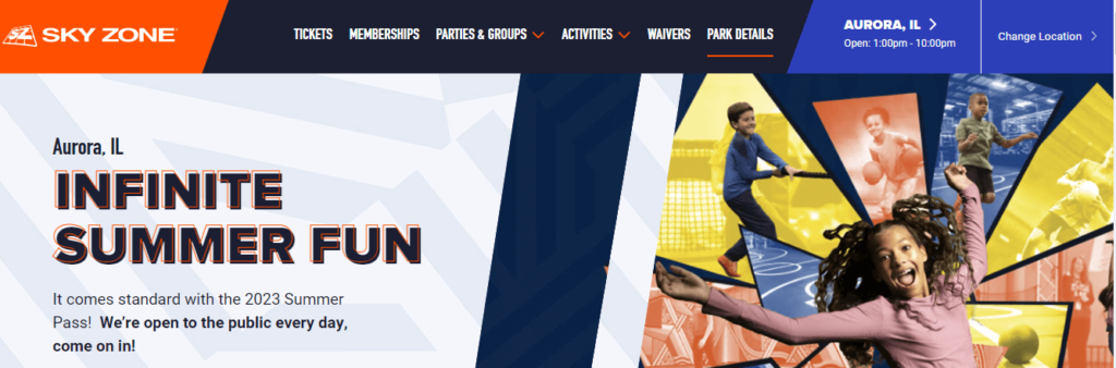 Homepage of Sky Zone Trampoline Park (Aurora) / skyzone.com/aurora


Link: https://www.skyzone.com/aurora
