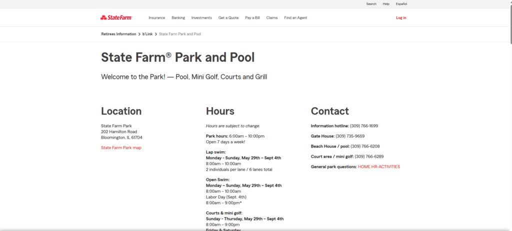 Homepage of State Farm Park Minigolf's website / www.statefarm.com