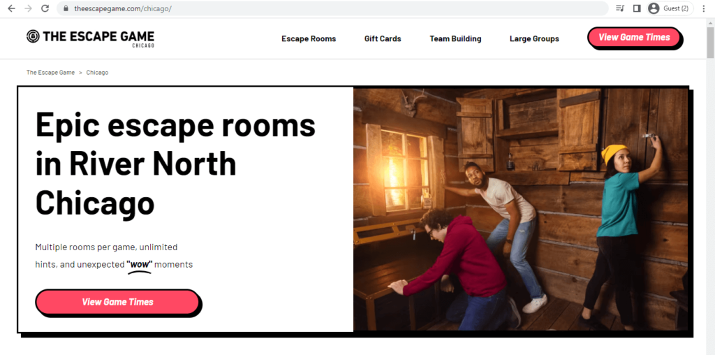 Homepage of The Escape Game Chicago 
Link: https://theescapegame.com/chicago/