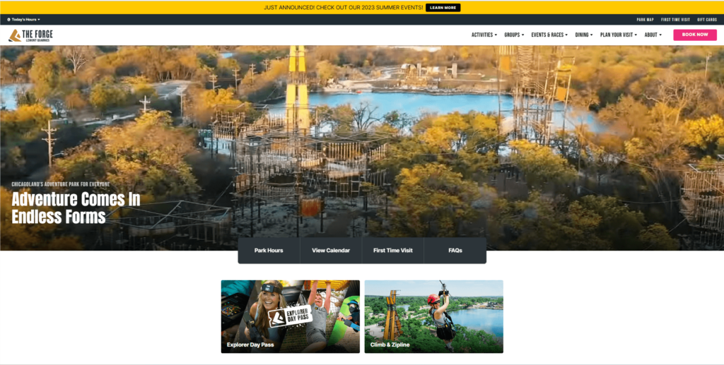 Homepage of The Forge Adventure Park & Zip Lines' website / forgeparks.com

Link: https://forgeparks.com/