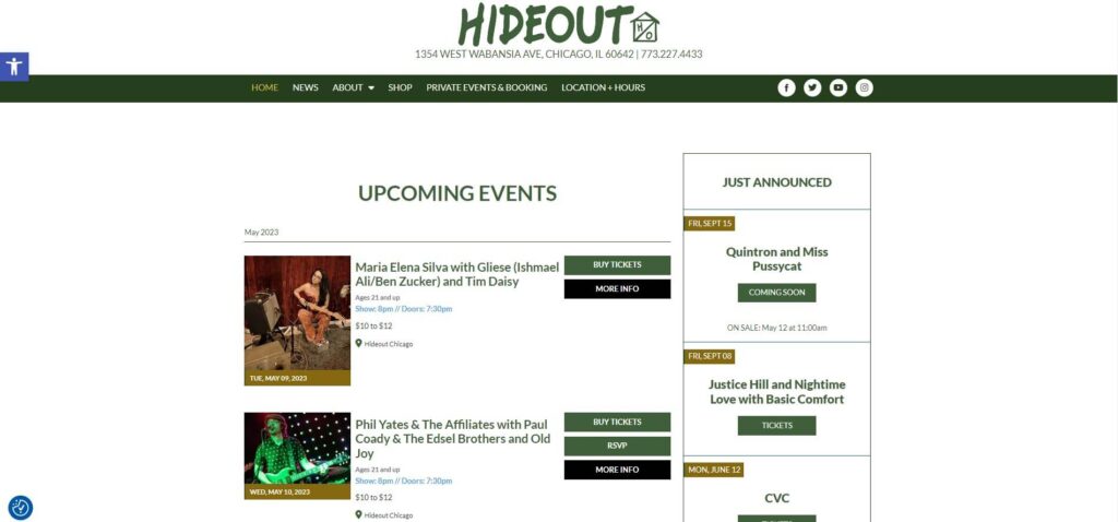 Homepage of The Hideout / hideoutchicago.com