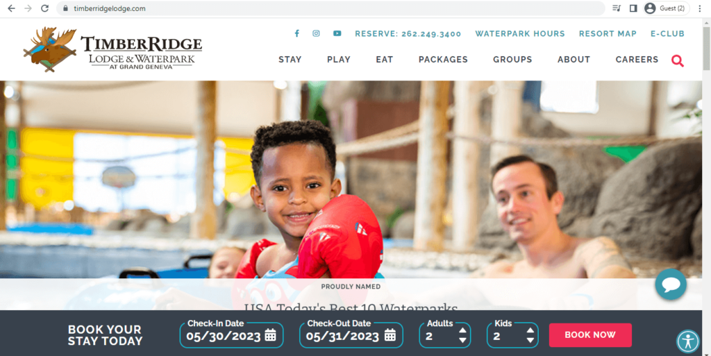 Homepage of Timber Ridge Lodge & Waterpark 
Link: https://www.timberridgelodge.com/