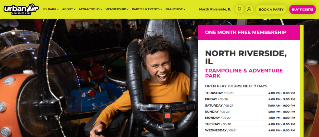 Homepage of Urban Air Trampoline and Adventure Park / urbanair.com/illinois-north-riverside


Link: https://www.urbanair.com/illinois-north-riverside/
