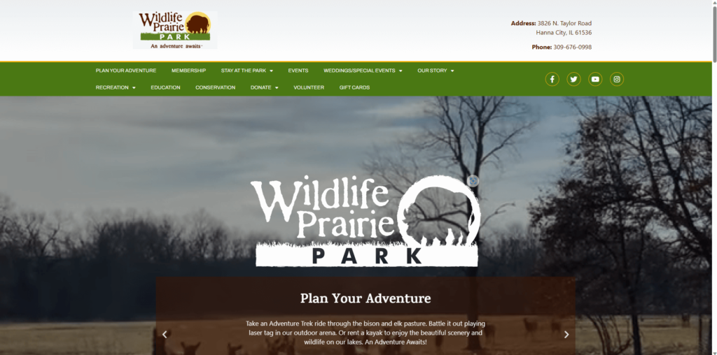 Homepage of Wildlife Prairie Park's website / wildlifeprairiepark.org