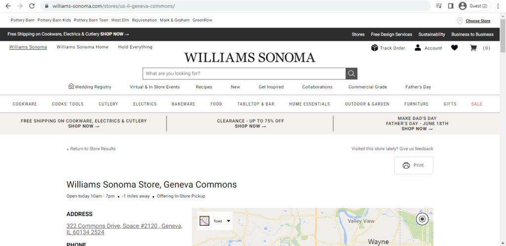 Homepage of Williams-Sonoma
Link: https://www.williams-sonoma.com/stores/us-il-geneva-commons/