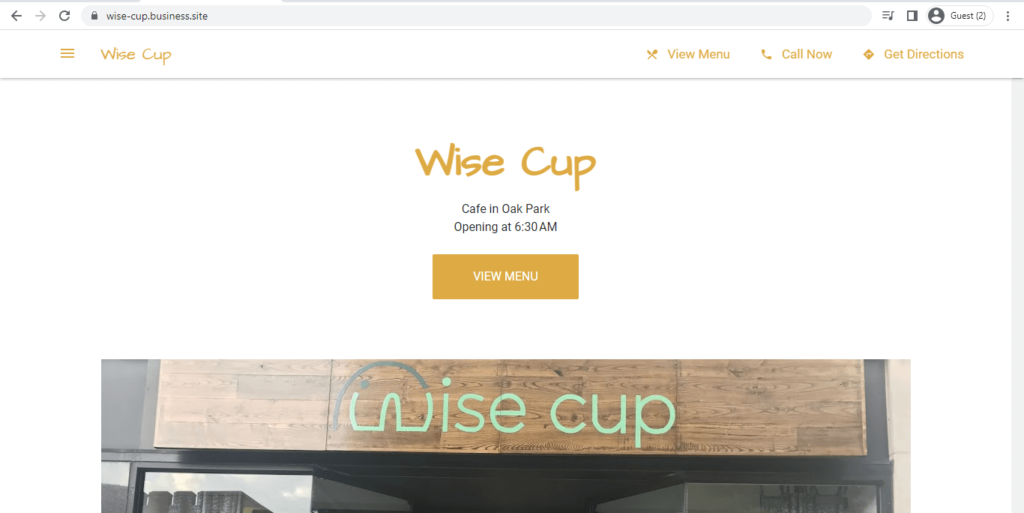 Homepage of Wise Cup 
Link: https://wise-cup.business.site/