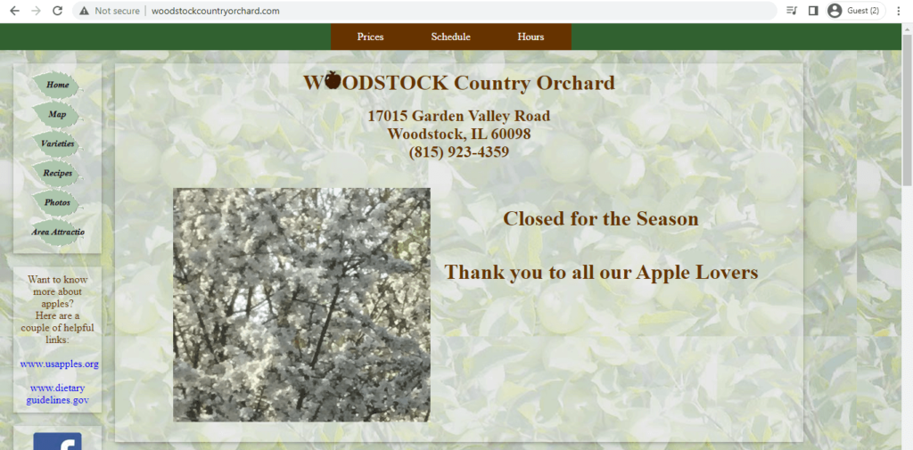 Homepage of Woodstock Country Orchard 
Link: woodstockcountryorchard.com