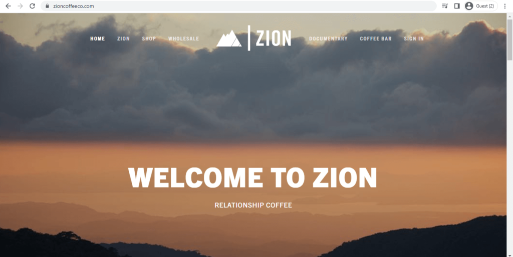 Homepage of Zion Coffee Bar 
Link: zioncoffeeco.com