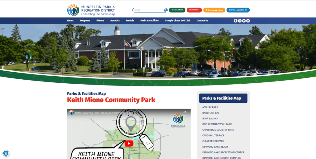 Homepage of the Keith Mione Community Park and Sports Complex's website / www.mundeleinparks.org

Link: https://www.mundeleinparks.org/location/keith-mione-community-park/