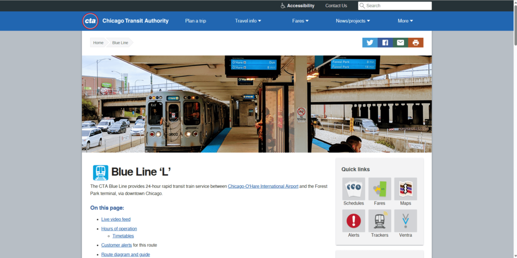 Homepage of the L Blue Line  www.transitchicago.com