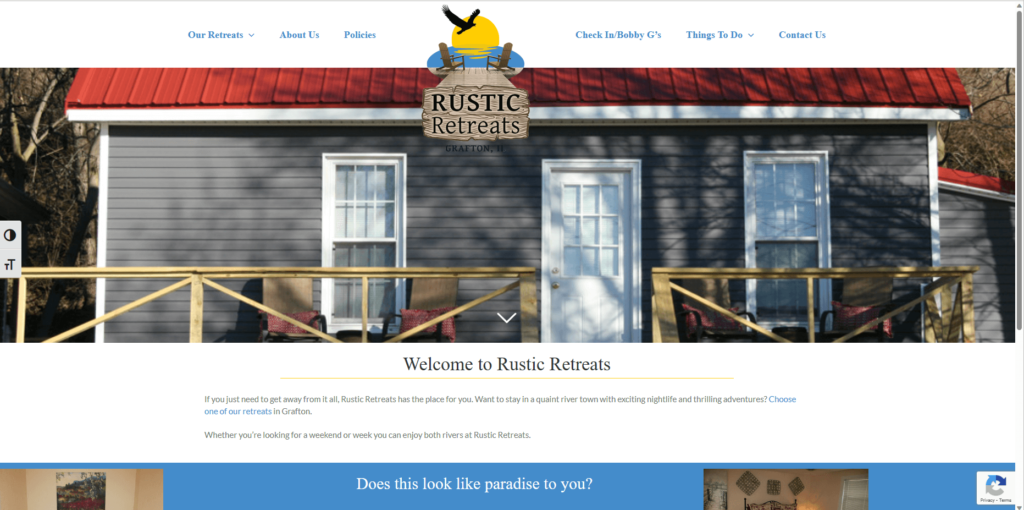 Homepage of the Rustic Retreats' website / rusticretreatsil.com