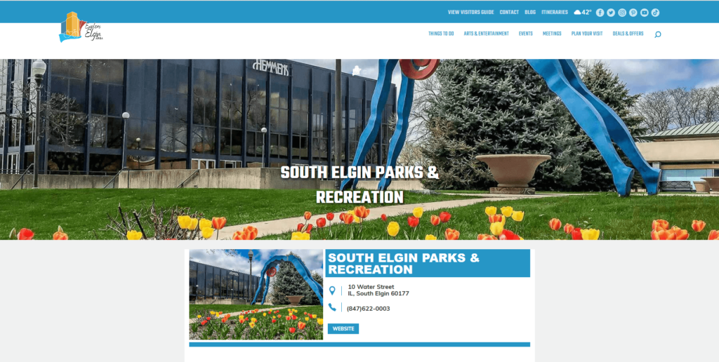 Homepage of the South Elgin Parks & Recreation's website / exploreelginarea.com

Link: https://exploreelginarea.com/business/south-elgin-parks-recreation/