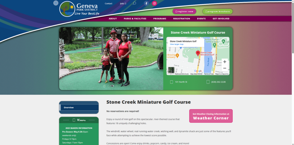 Homepage of the Stone Creek Miniature Golf's website / www.genevaparks.org