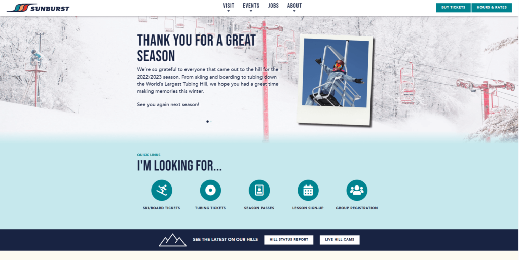 Homepage of the Sunburst Winter Sports Park's website / skisunburst.com

Link: https://skisunburst.com/