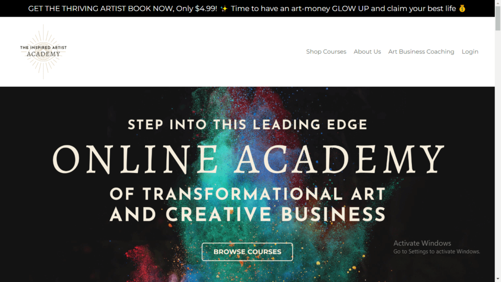 Homepage of Inspired Artist Academy's website / inspiredartistacademy.com